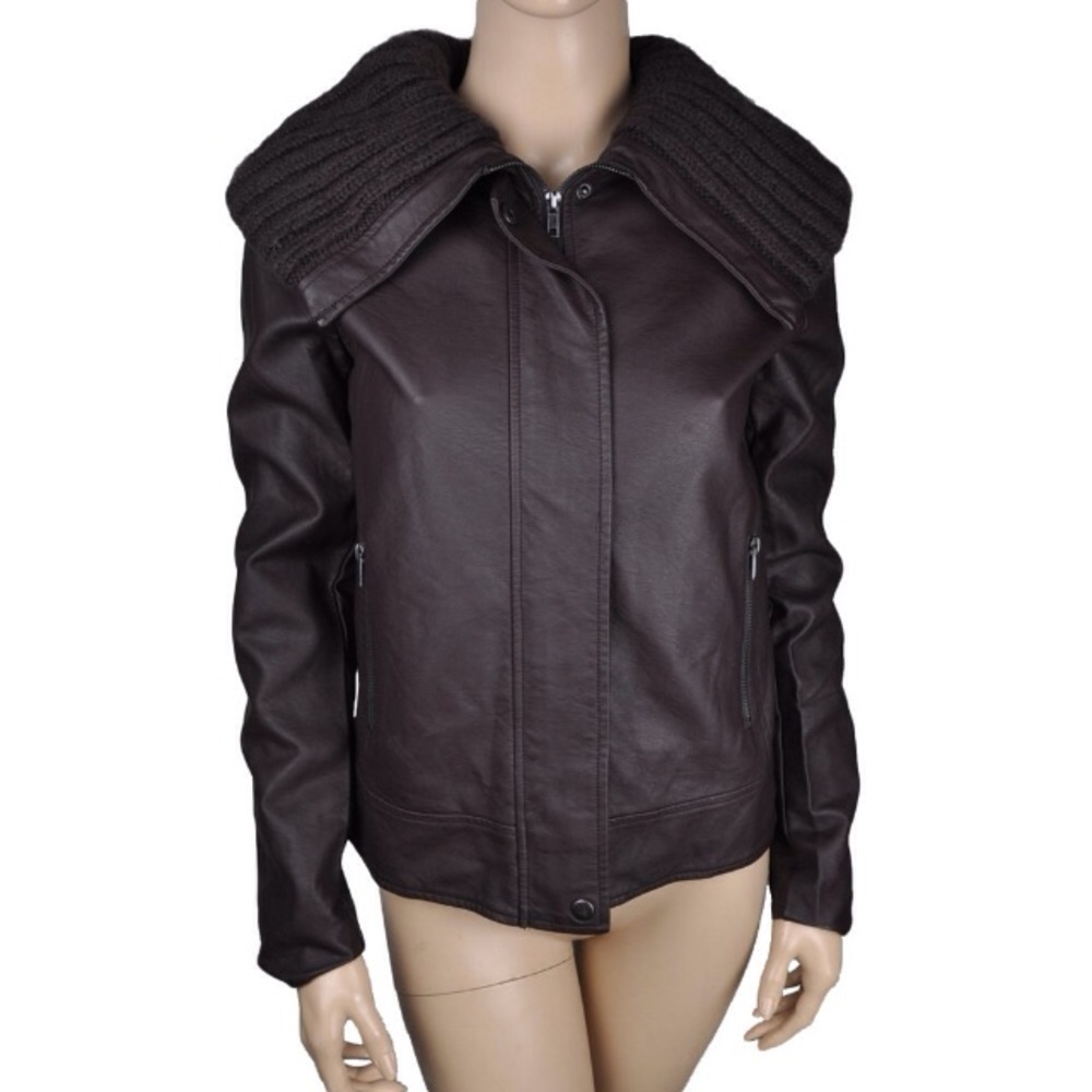 BB DAKOTA BOMBER JACKET MOTO VEGAN LEATHER BROWN